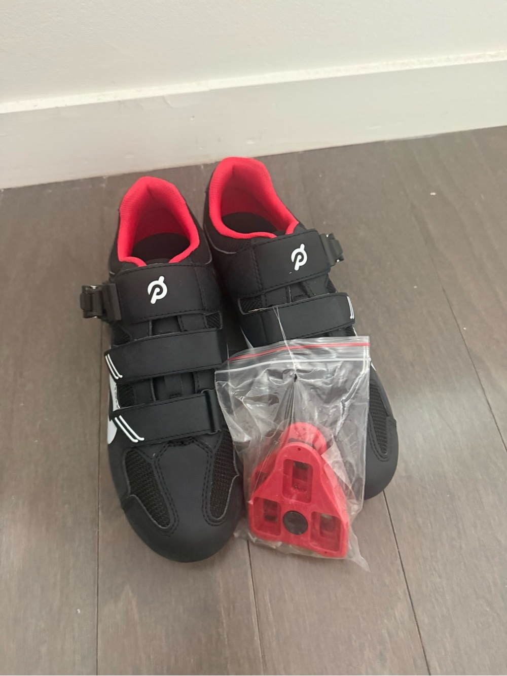 Peloton Black and Red Cycling Shoes with Clip Pedal Set